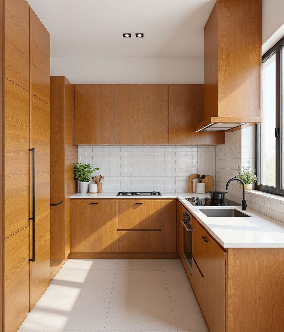 Handleless Modern Kitchen — Warm Oak