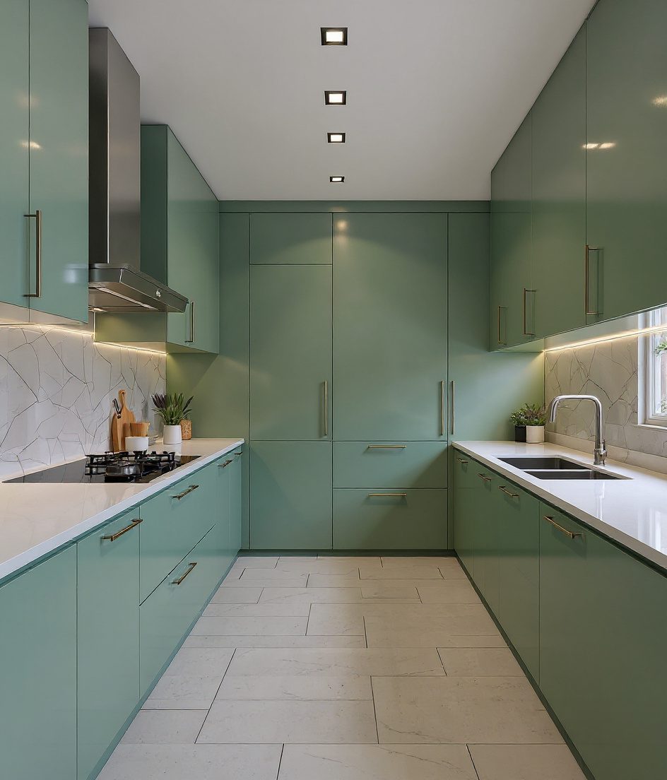 High-Gloss Acrylic Kitchen — Sage & Brass