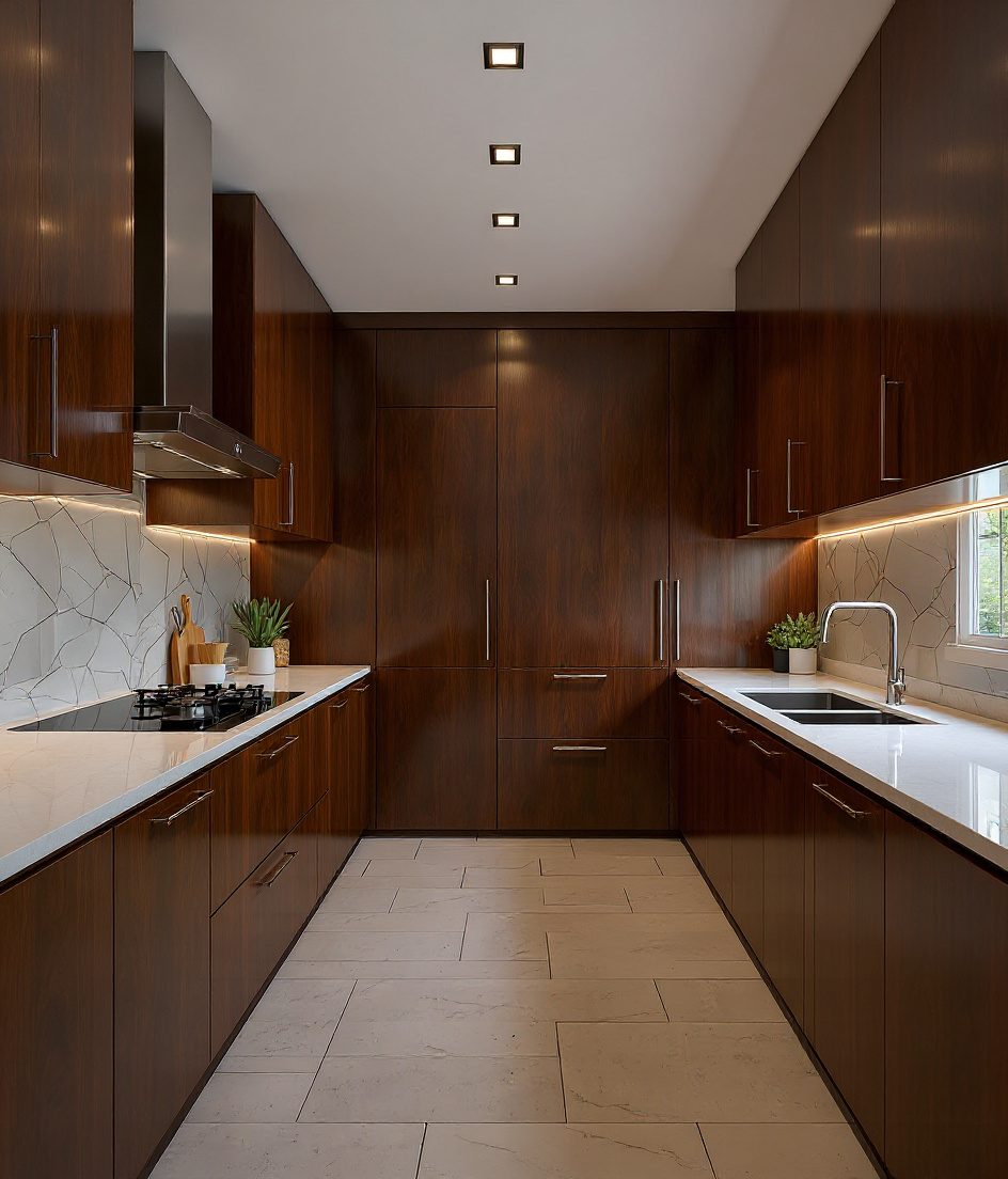 High-Gloss Acrylic Kitchen — Walnut Classic