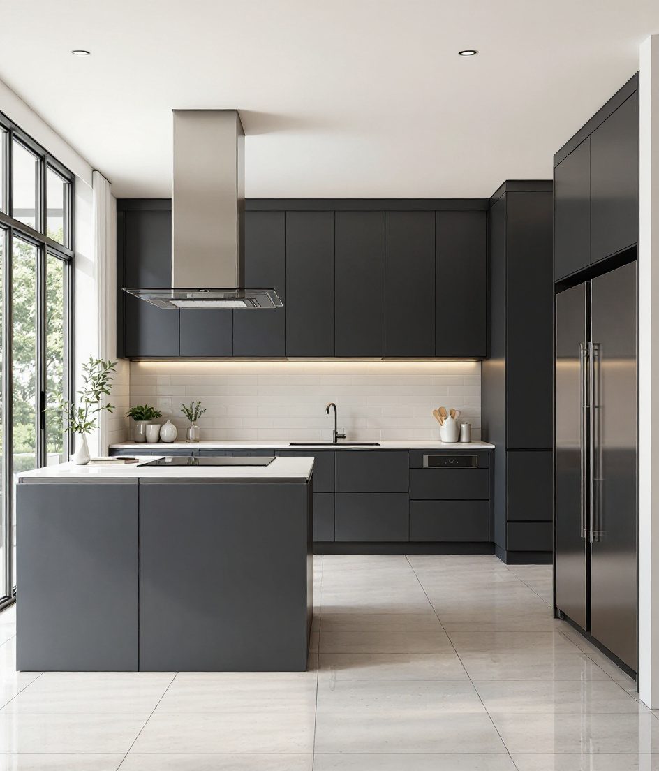 Island Modular Kitchen — Charcoal Minimal