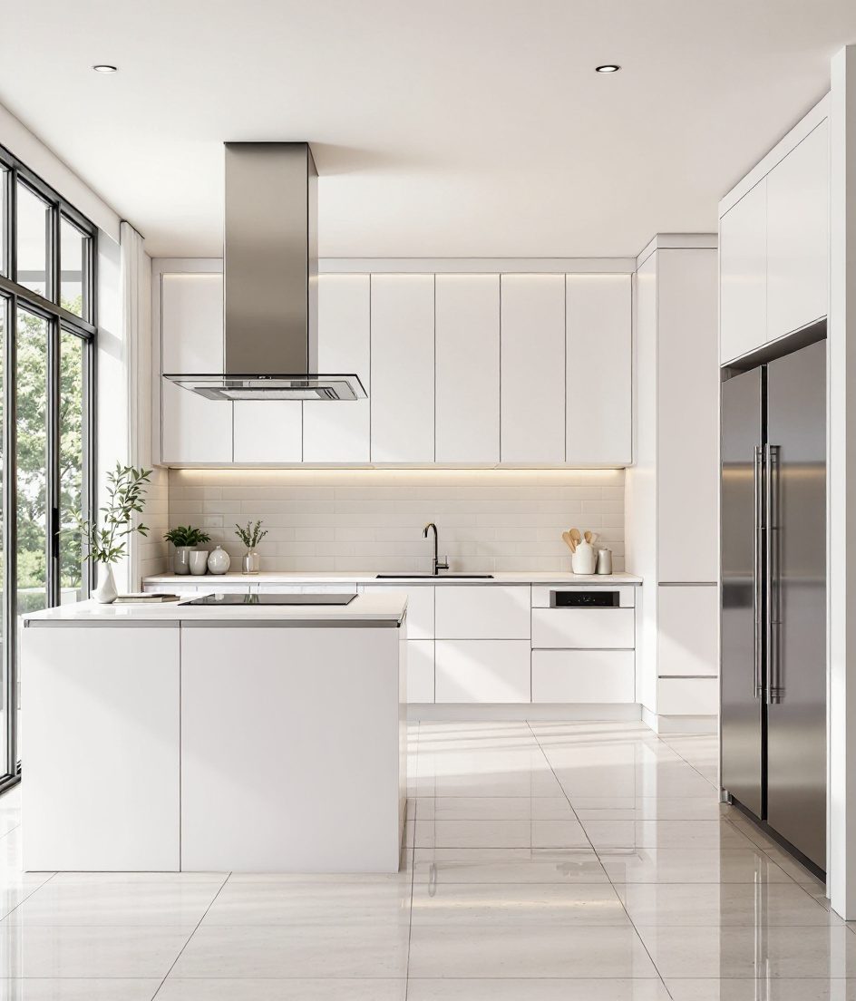 Island Modular Kitchen — White Modern