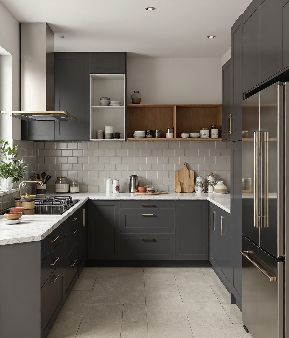 Kitchen With Open Shelves — Charcoal Minimal