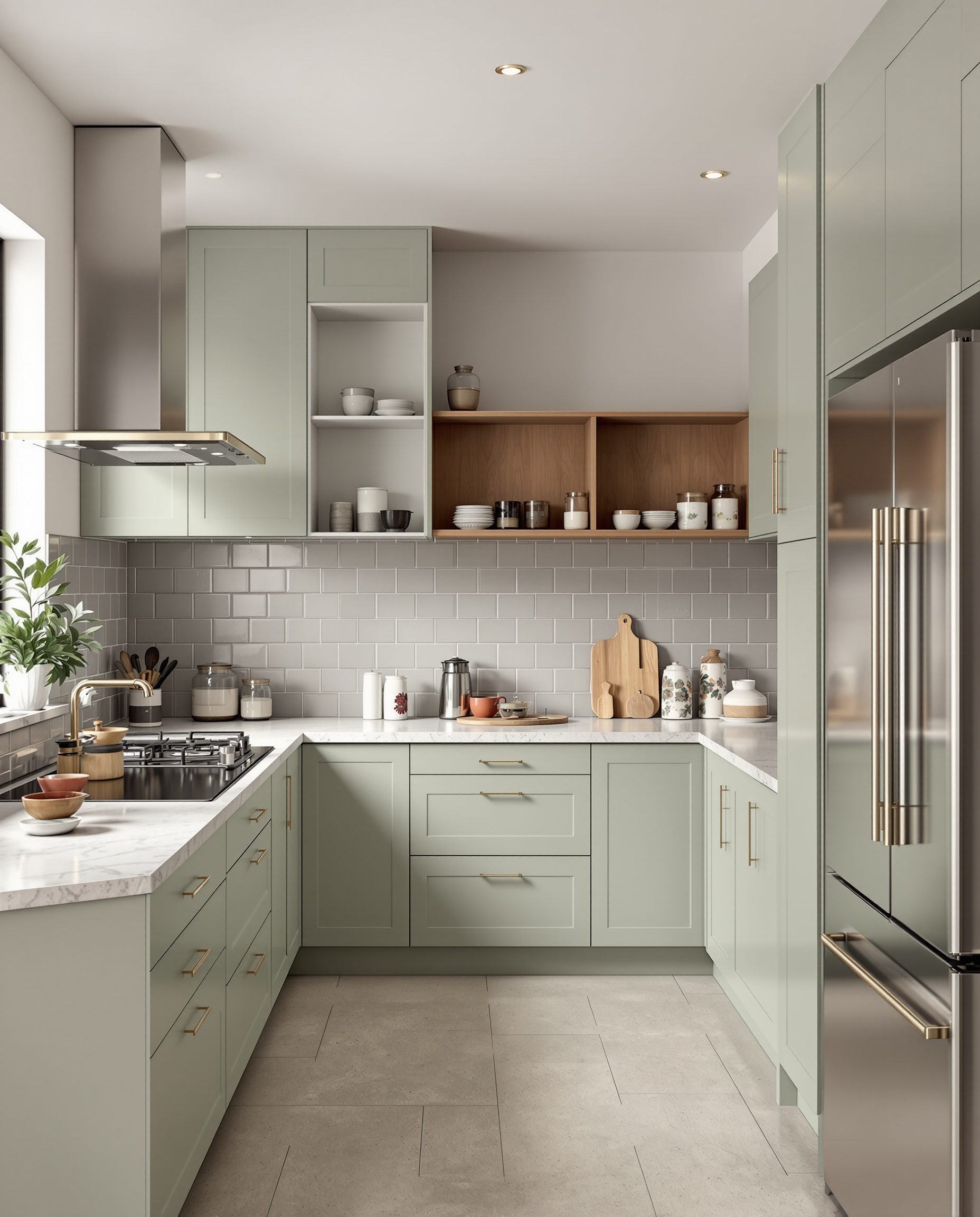 Kitchen With Open Shelves — Sage & Brass