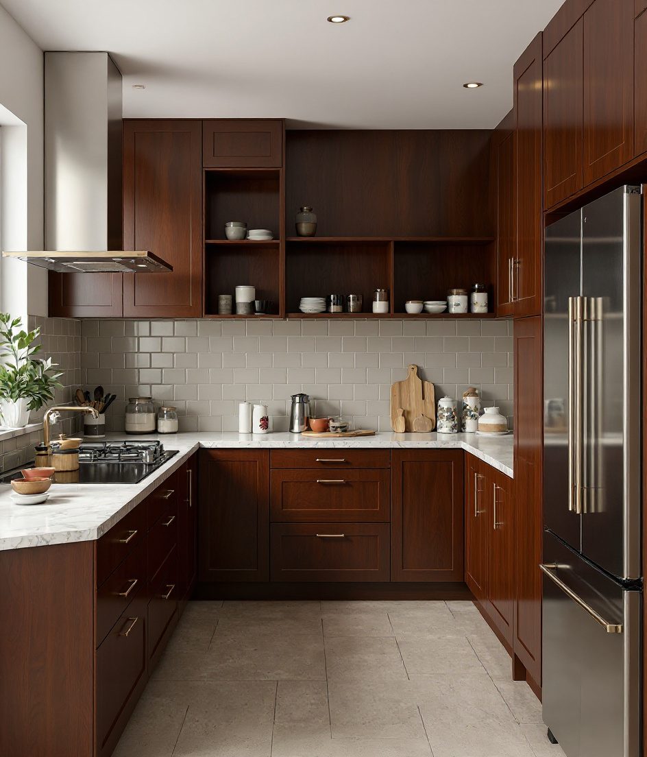 Kitchen With Open Shelves — Walnut Classic