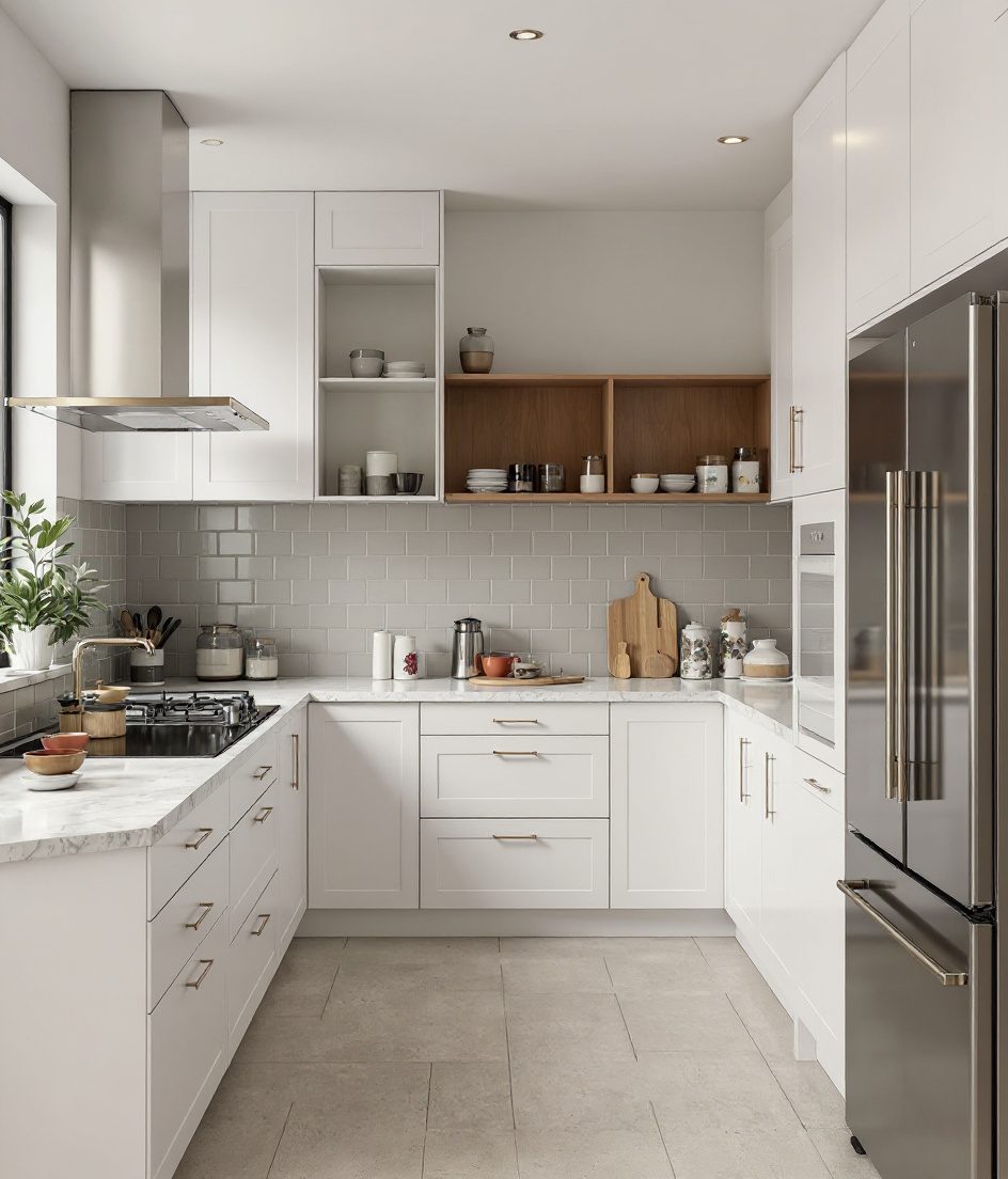 Kitchen With Open Shelves — White Modern