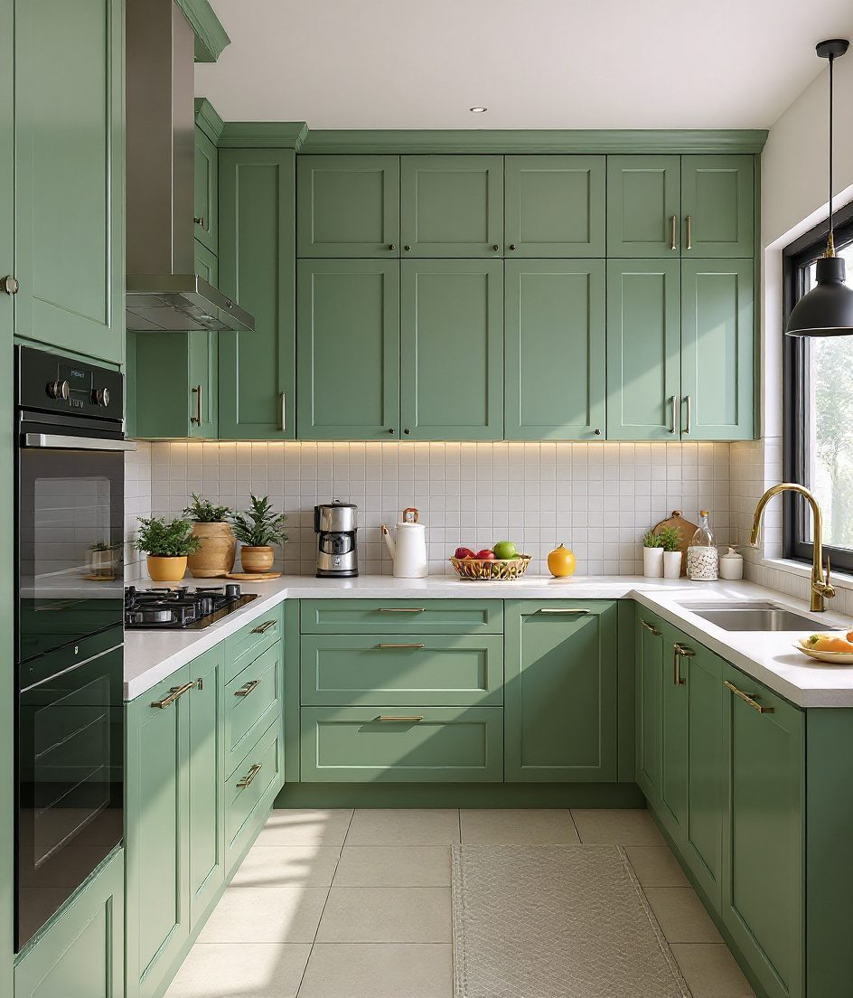 Kitchen With Tall Larder Units — Sage & Brass