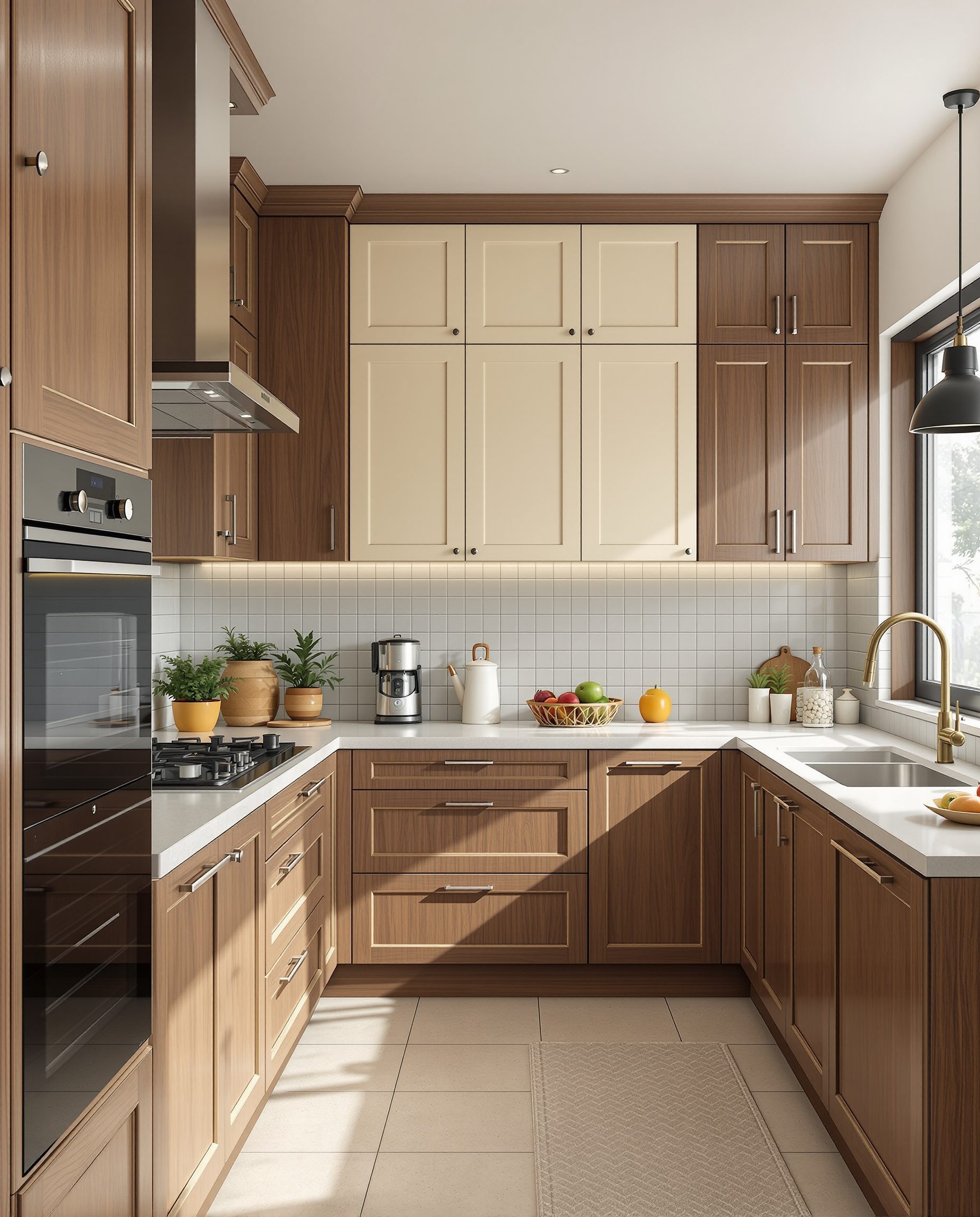 Kitchen With Tall Larder Units — Walnut Classic