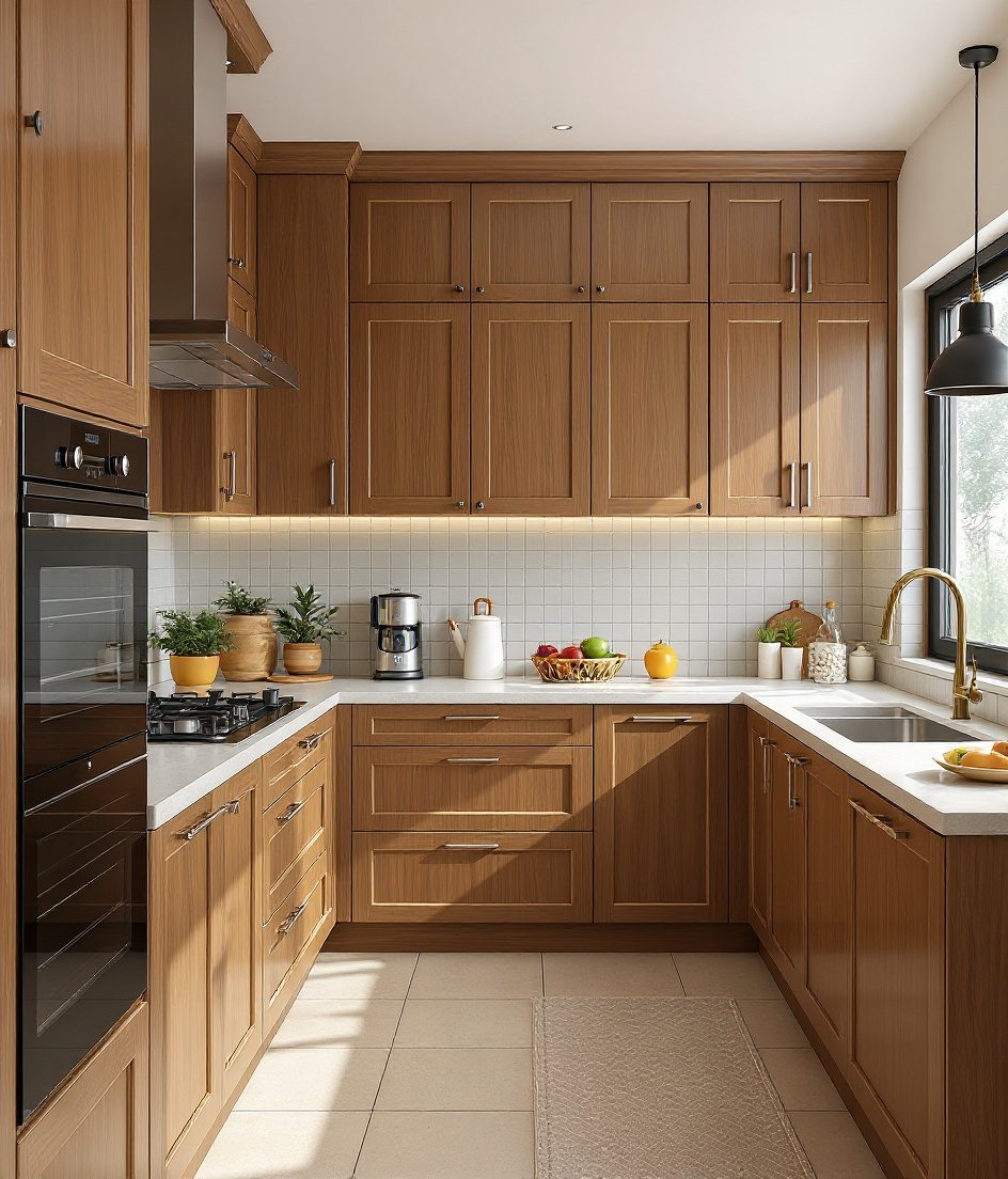 Kitchen With Tall Larder Units — Warm Oak