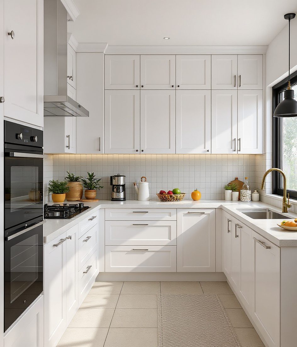 Kitchen With Tall Larder Units — White Modern
