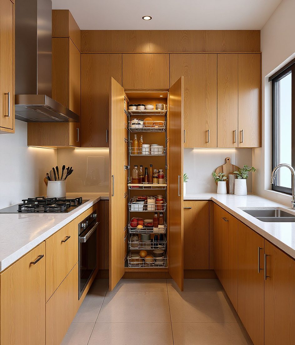 Kitchen With Tandem Pull-Outs — Warm Oak
