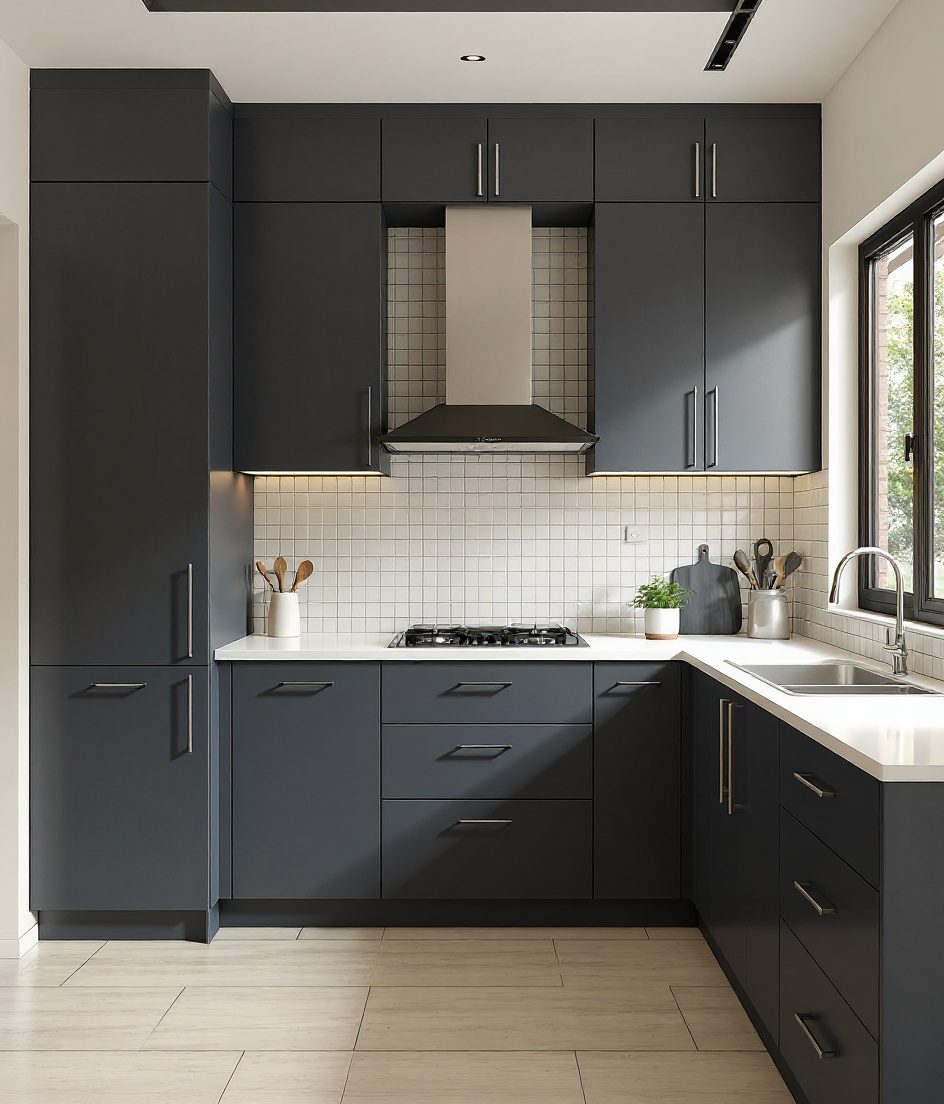 L-Shaped Modular Kitchen — Charcoal Minimal