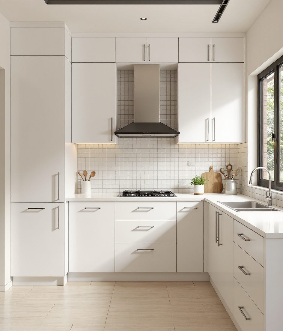 L-Shaped Modular Kitchen — White Modern