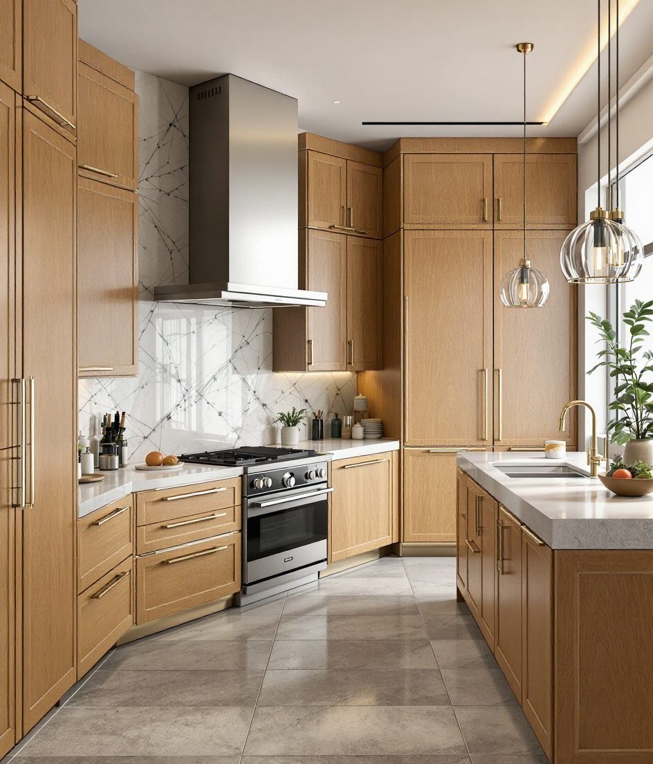 Luxury Island Kitchen — Warm Oak