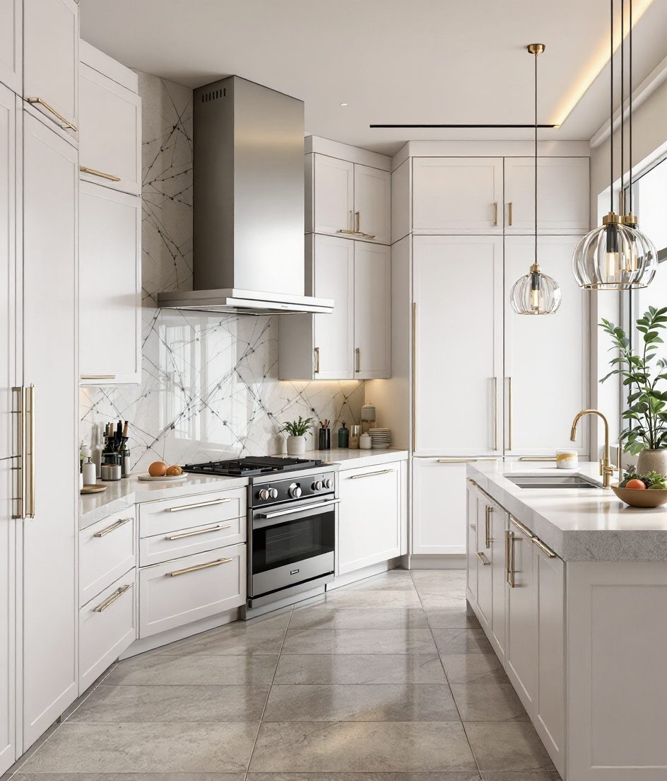 Luxury Island Kitchen — White Modern