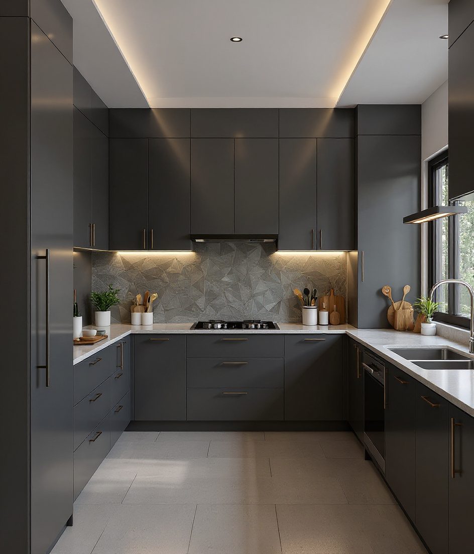 Open Kitchen With Breakfast Bar — Charcoal Minimal