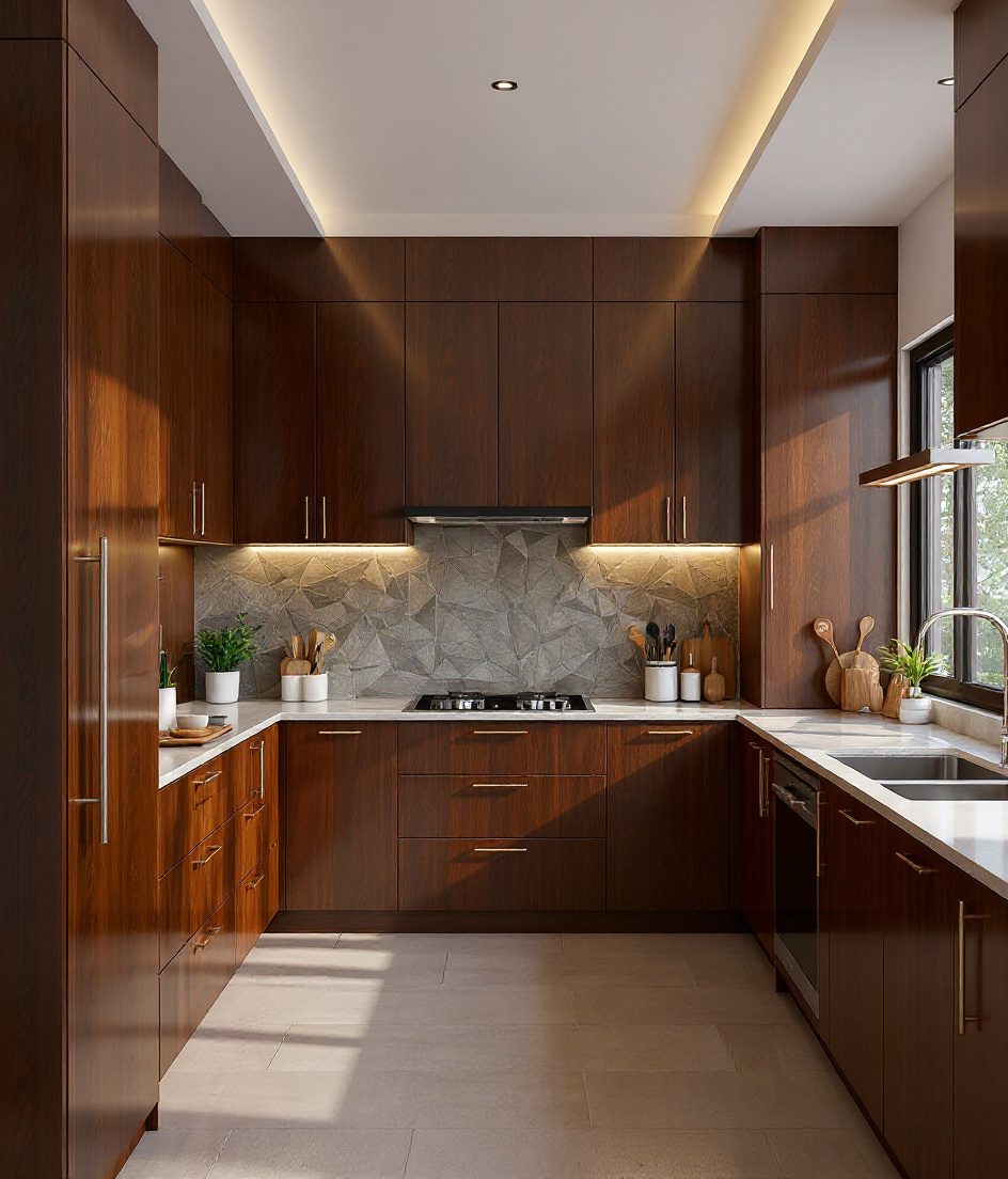Open Kitchen With Breakfast Bar — Walnut Classic