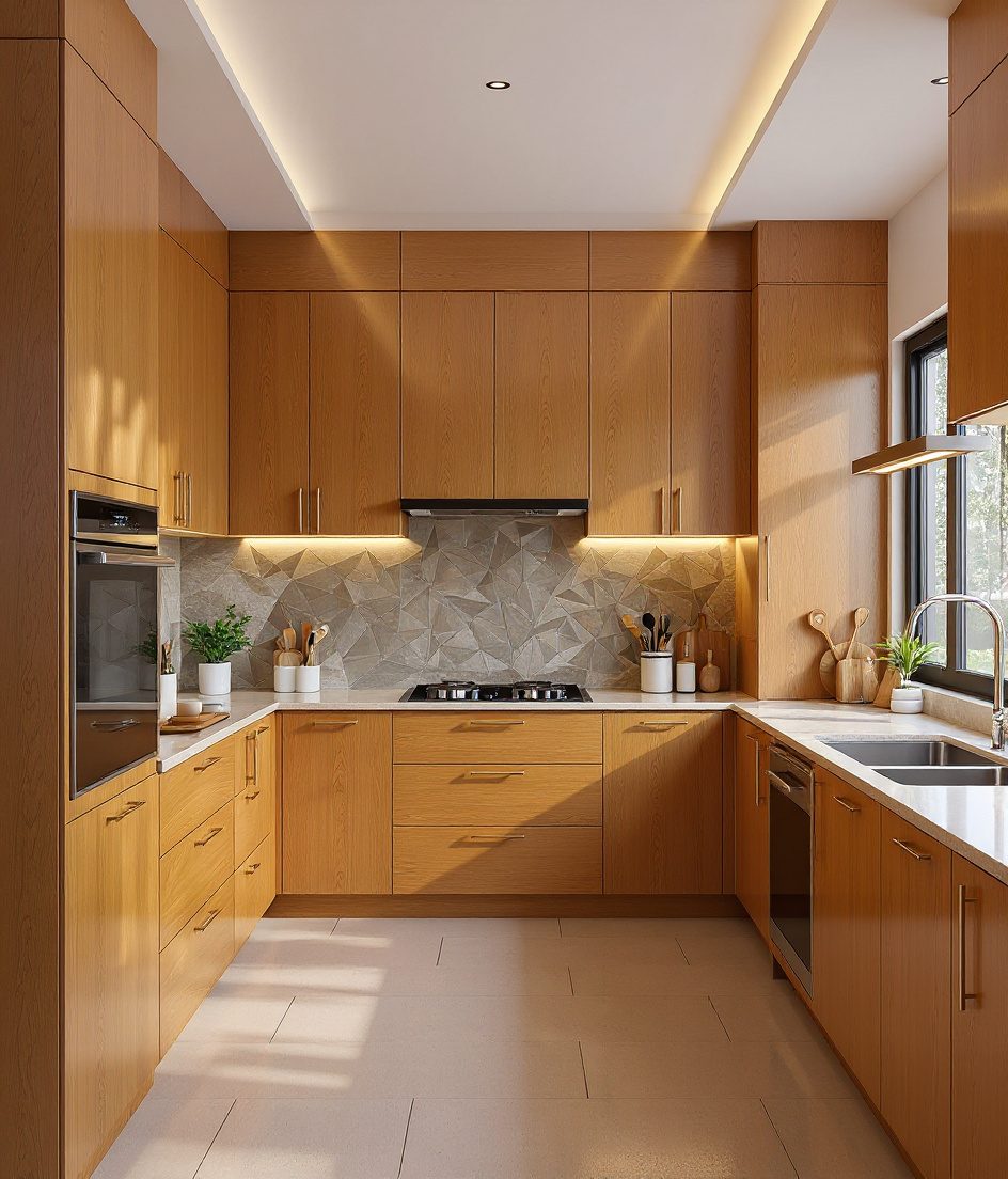 Open Kitchen With Breakfast Bar — Warm Oak