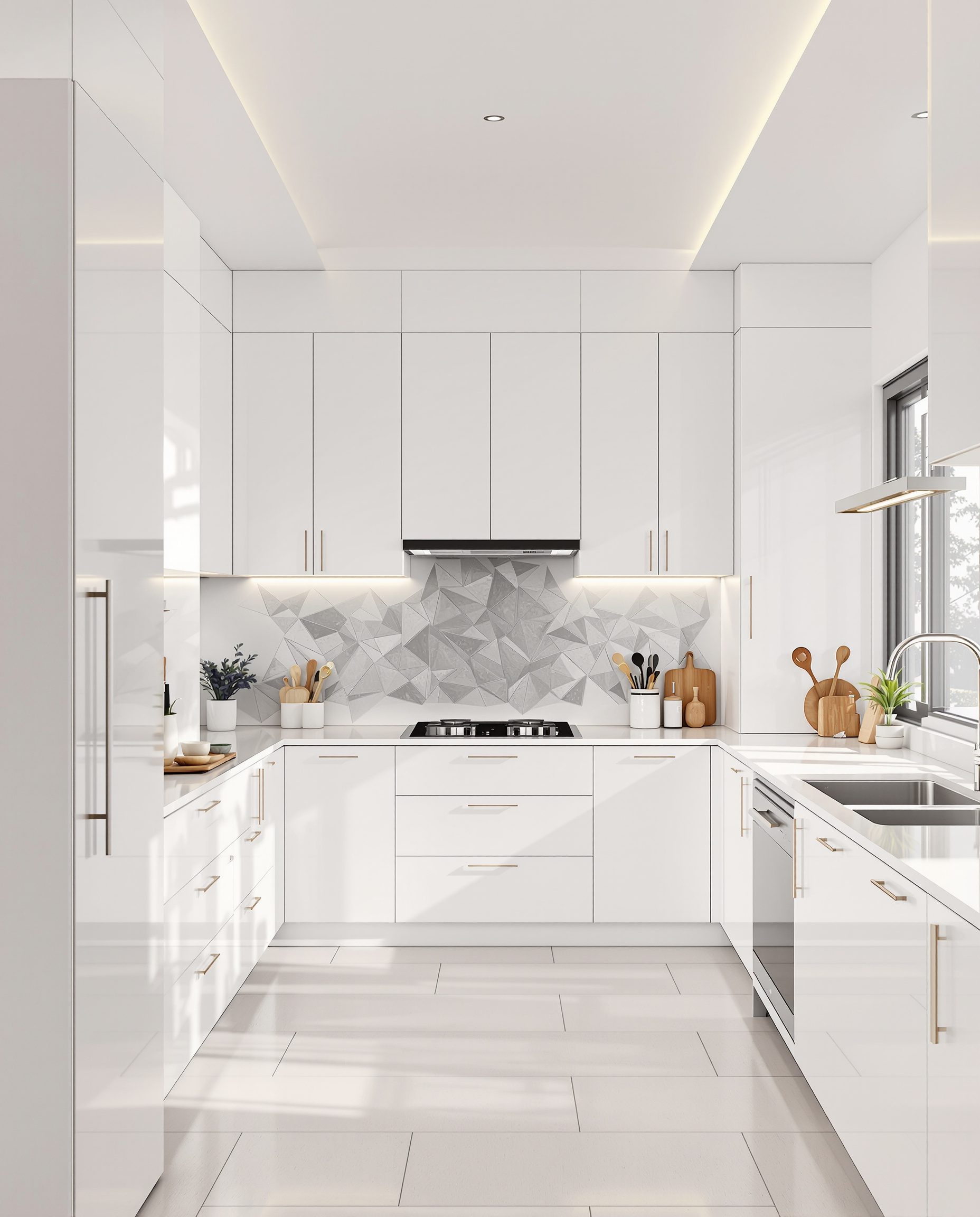 Open Kitchen With Breakfast Bar — White Modern