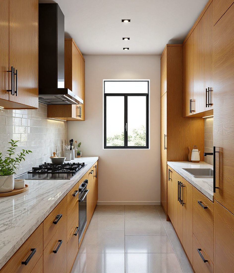 Parallel Galley Kitchen — Warm Oak
