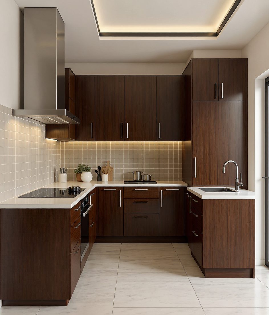 Peninsula Modular Kitchen — Walnut Classic