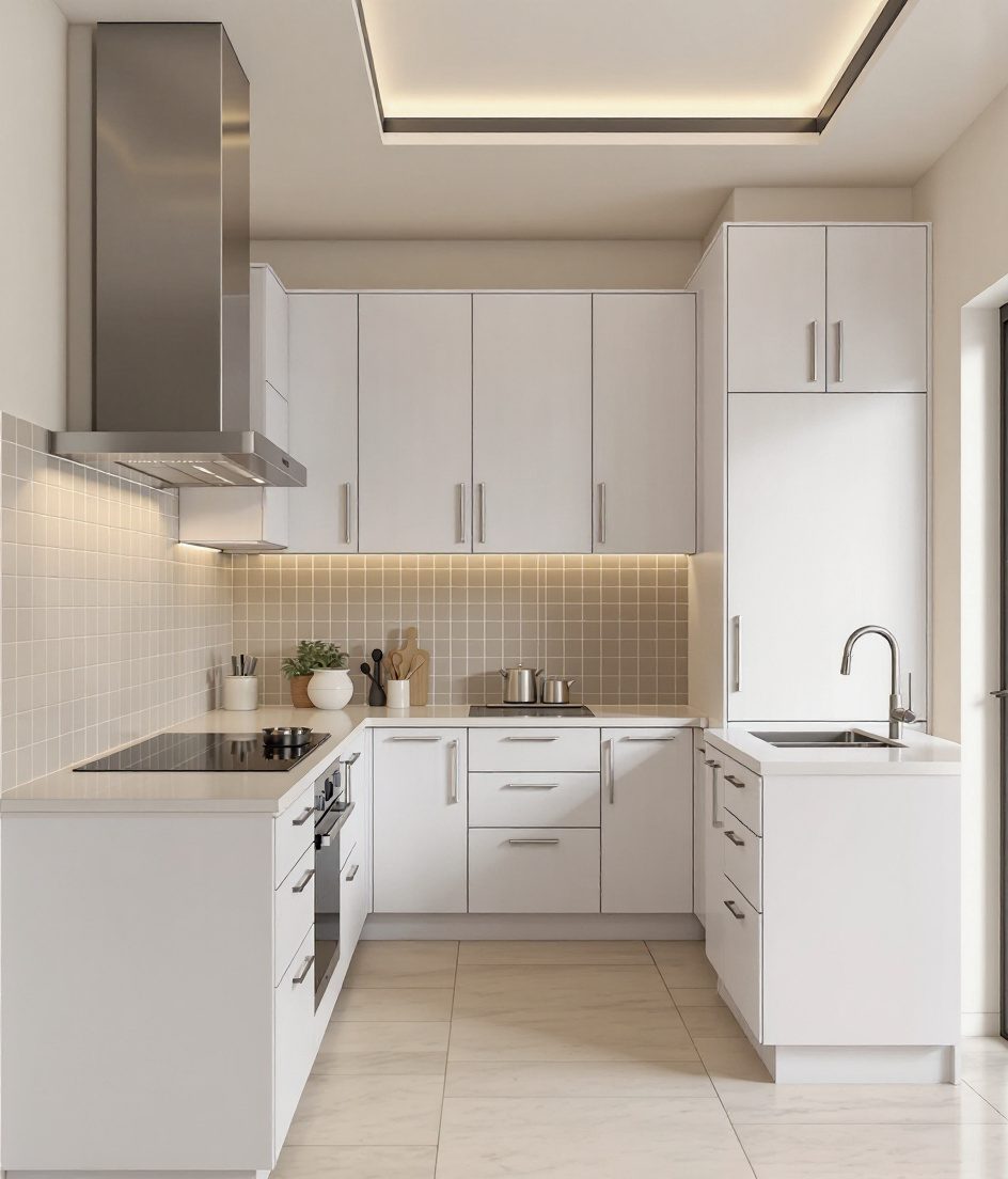 Peninsula Modular Kitchen — White Modern