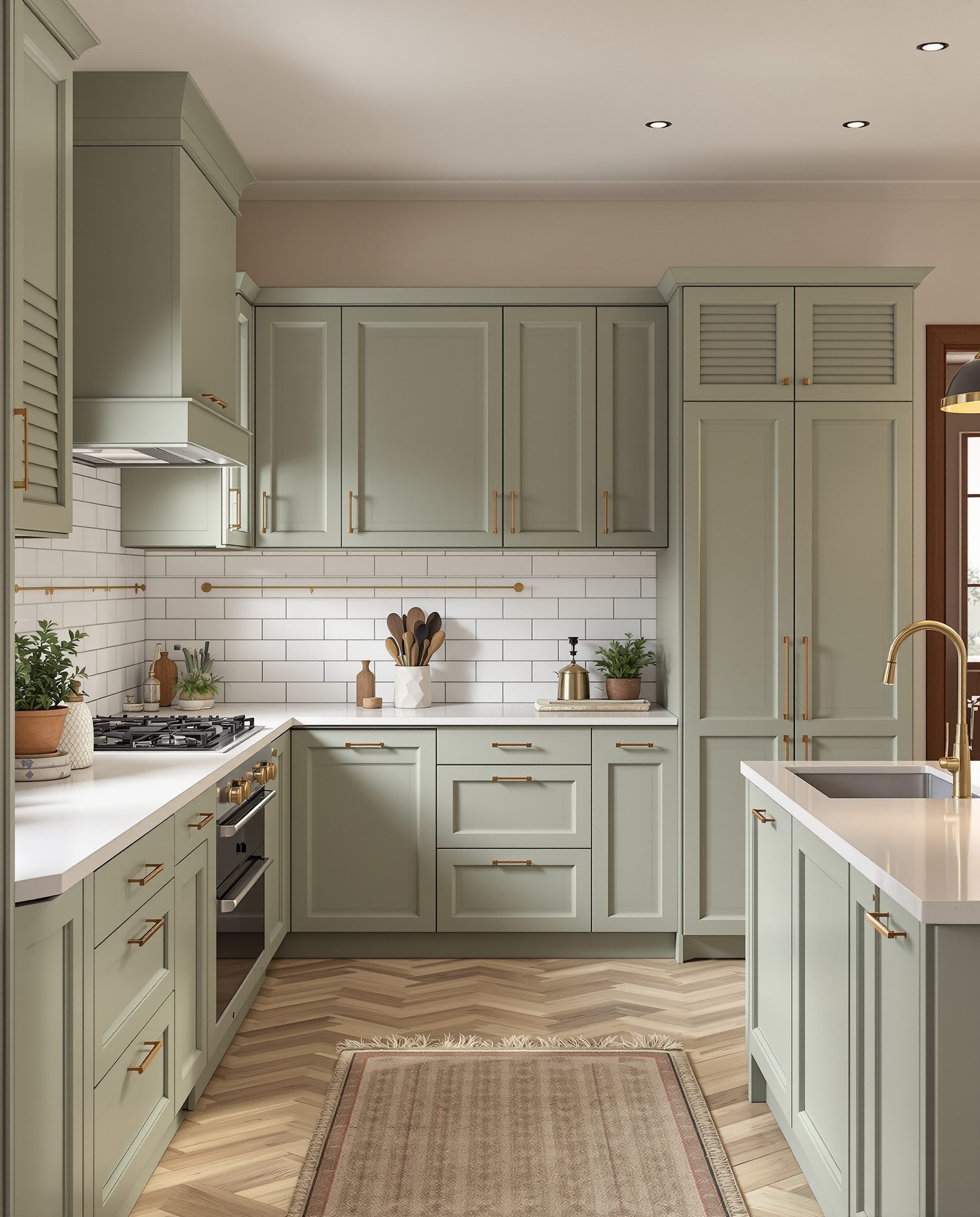 Shaker-Style Framed Kitchen — Sage & Brass