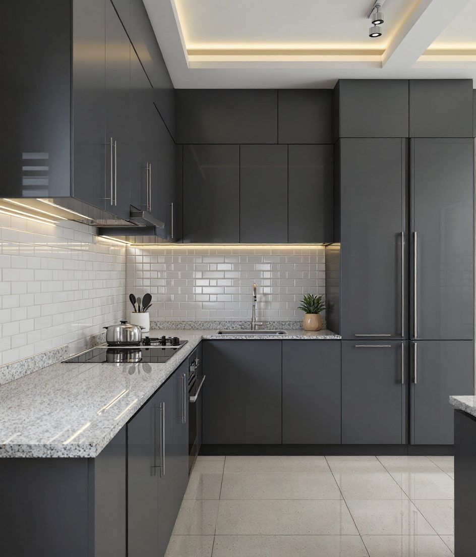 Straight-Line Modular Kitchen — Charcoal Minimal