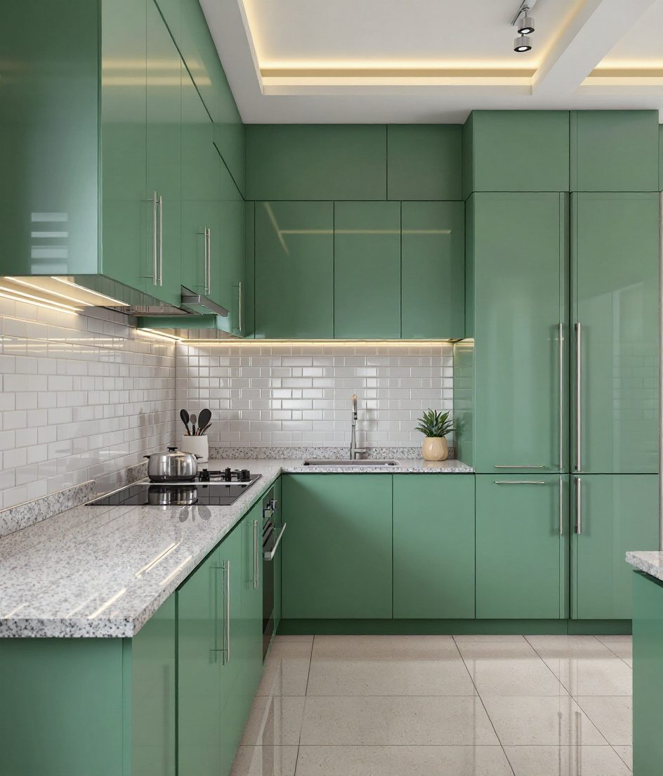 Straight-Line Modular Kitchen — Sage & Brass