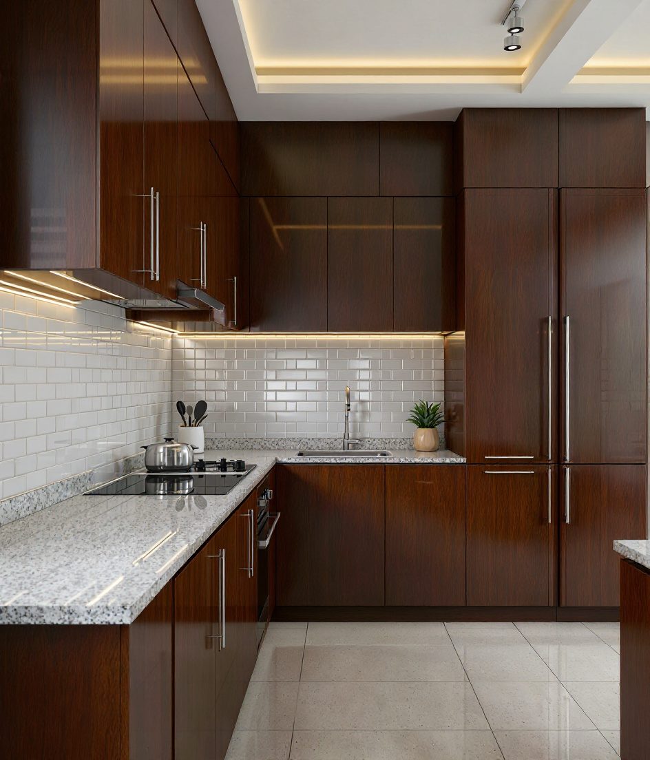 Straight-Line Modular Kitchen — Walnut Classic