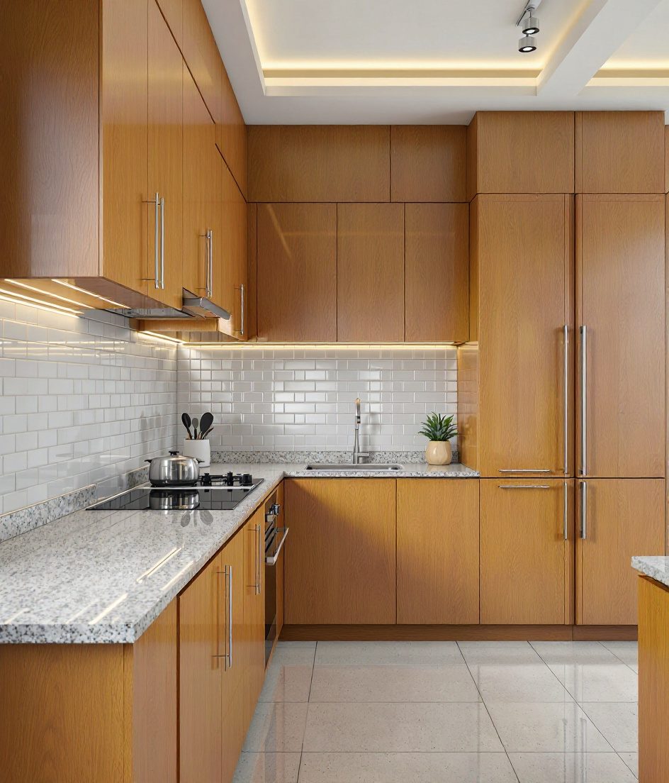 Straight-Line Modular Kitchen — Warm Oak