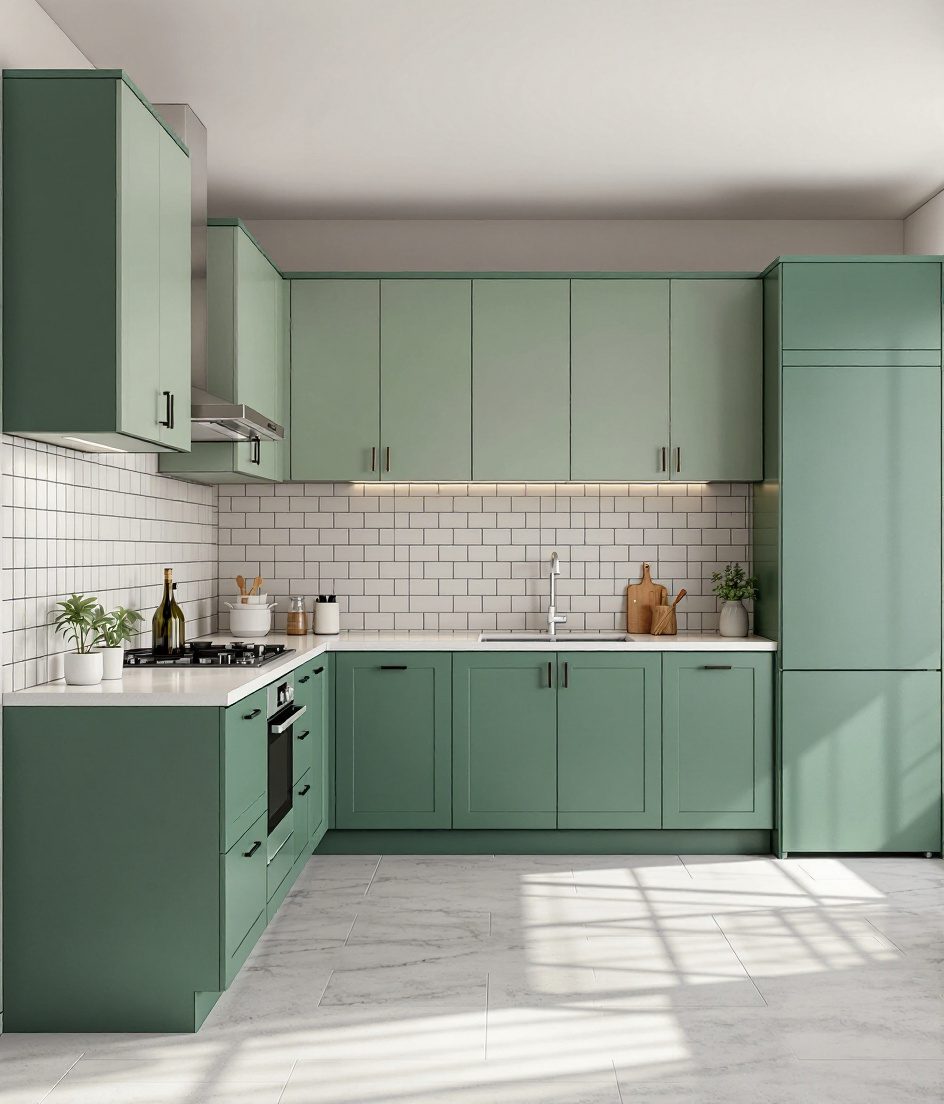 Two-Tone Modular Kitchen — Sage & Brass