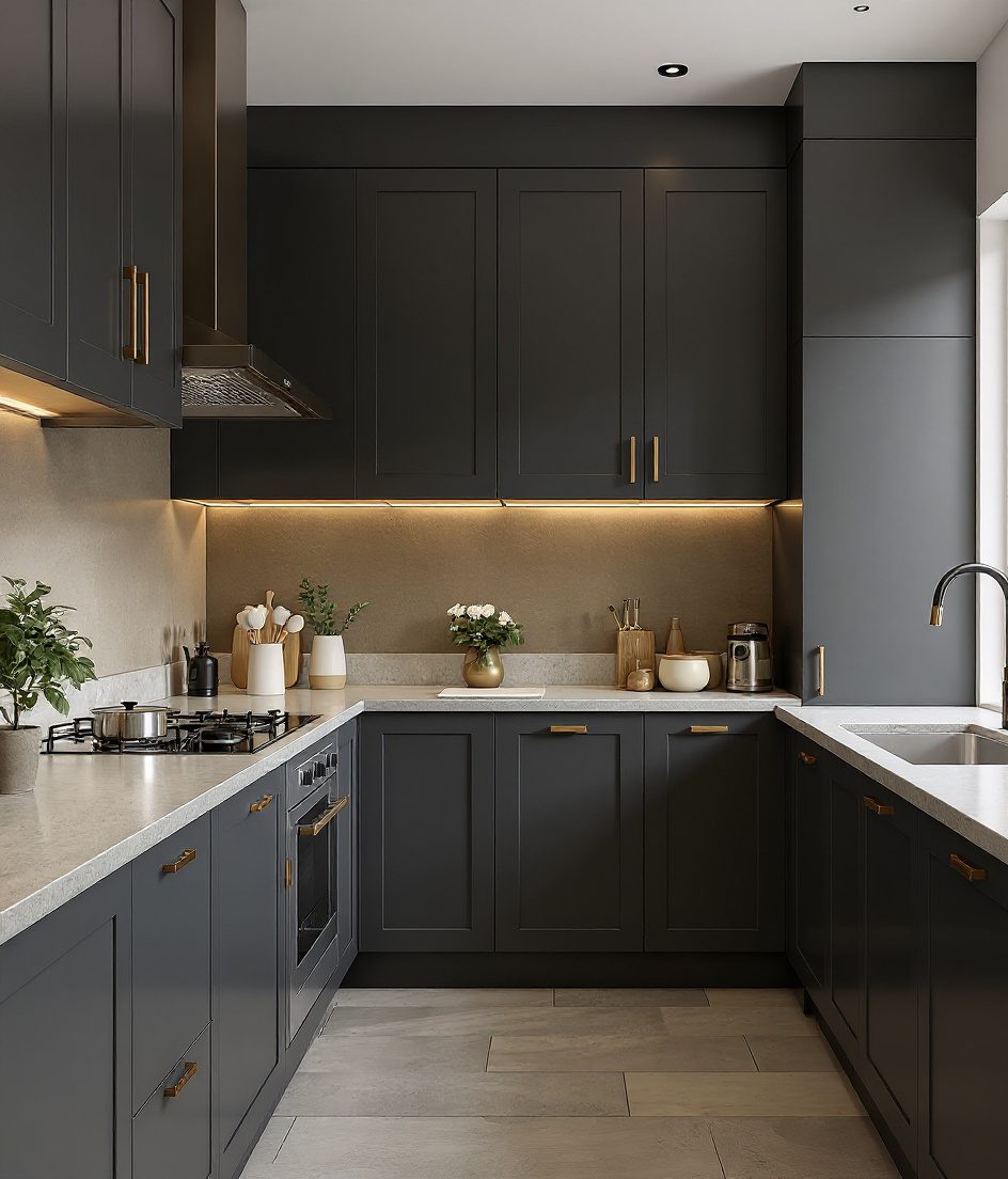 U-Shaped Modular Kitchen — Charcoal Minimal