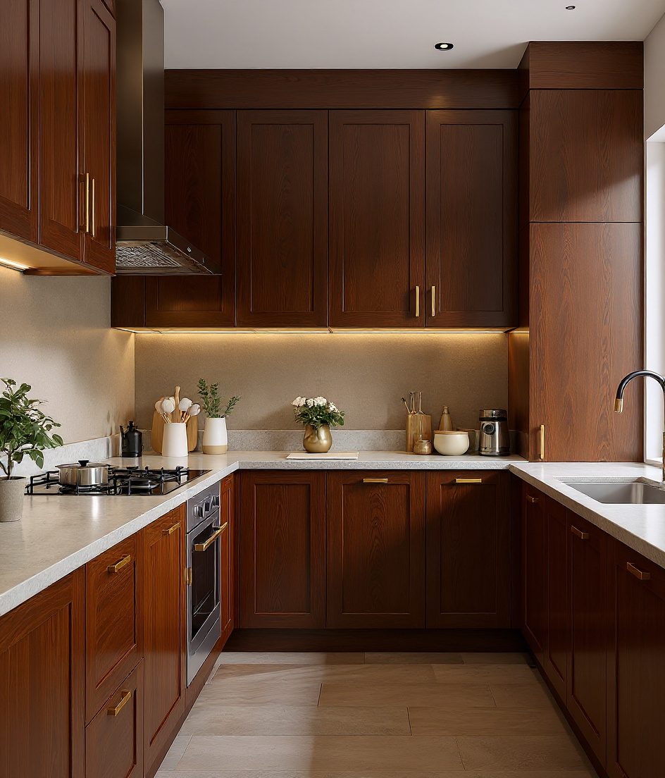 U-Shaped Modular Kitchen — Walnut Classic