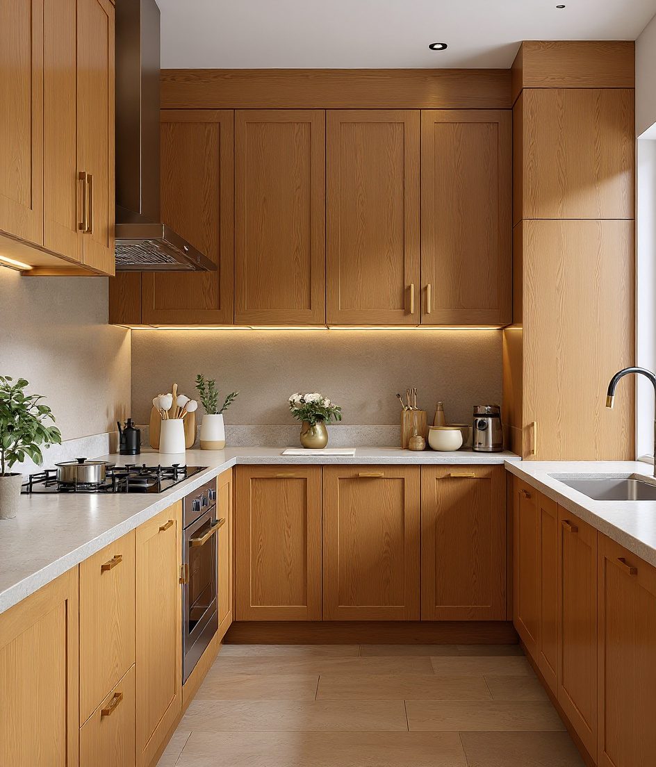 U-Shaped Modular Kitchen — Warm Oak