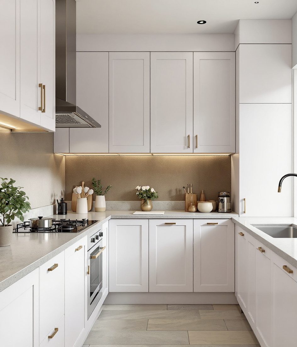 U-Shaped Modular Kitchen — White Modern