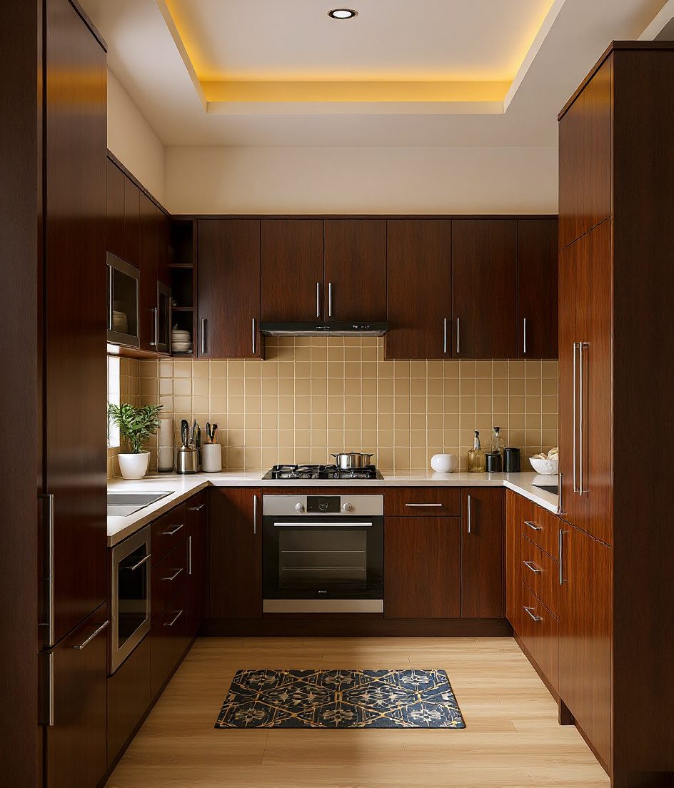 Warm Wood-Finish Kitchen — Walnut Classic