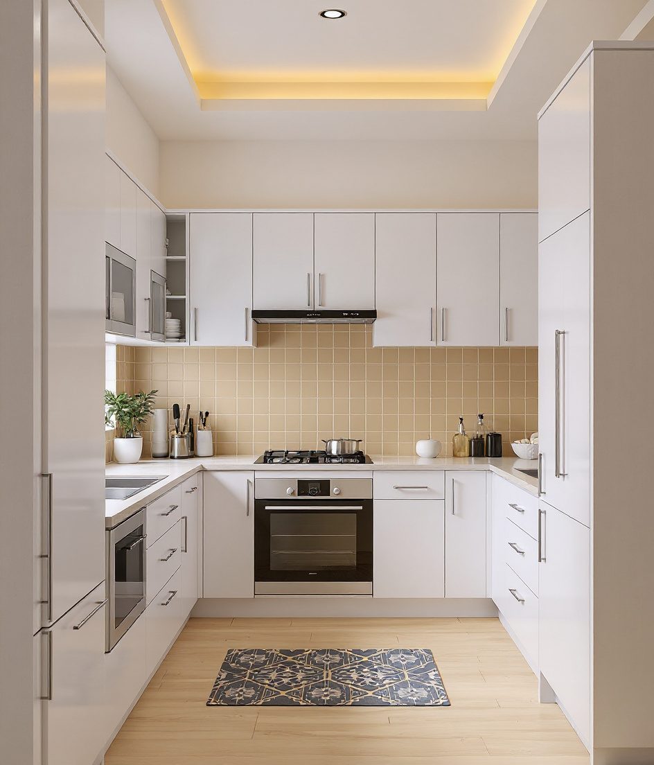 Warm Wood-Finish Kitchen — White Modern