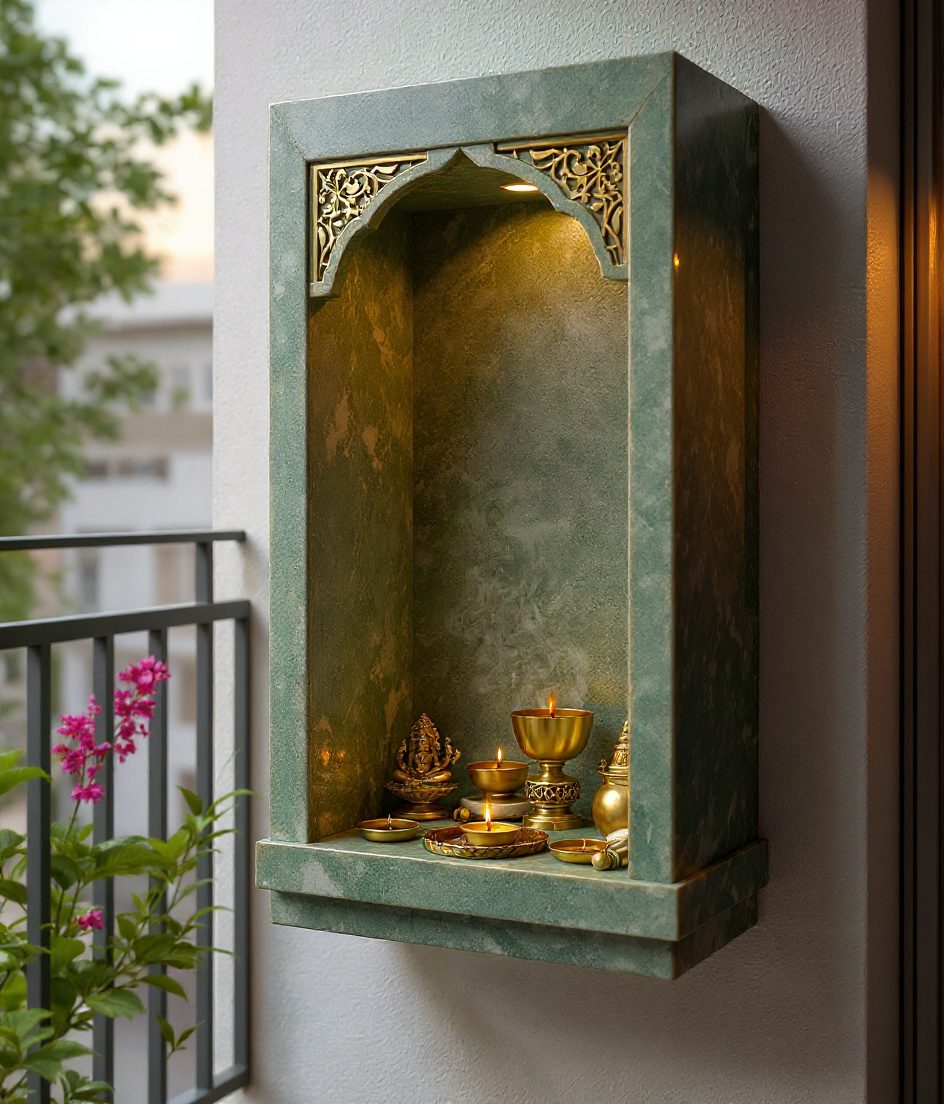 Balcony Utility Corner Shrine — Sage & Brass