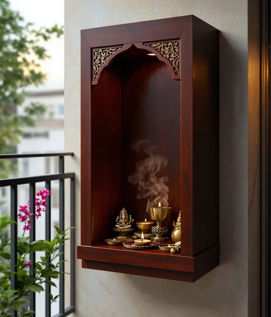 Balcony Utility Corner Shrine — Walnut Classic