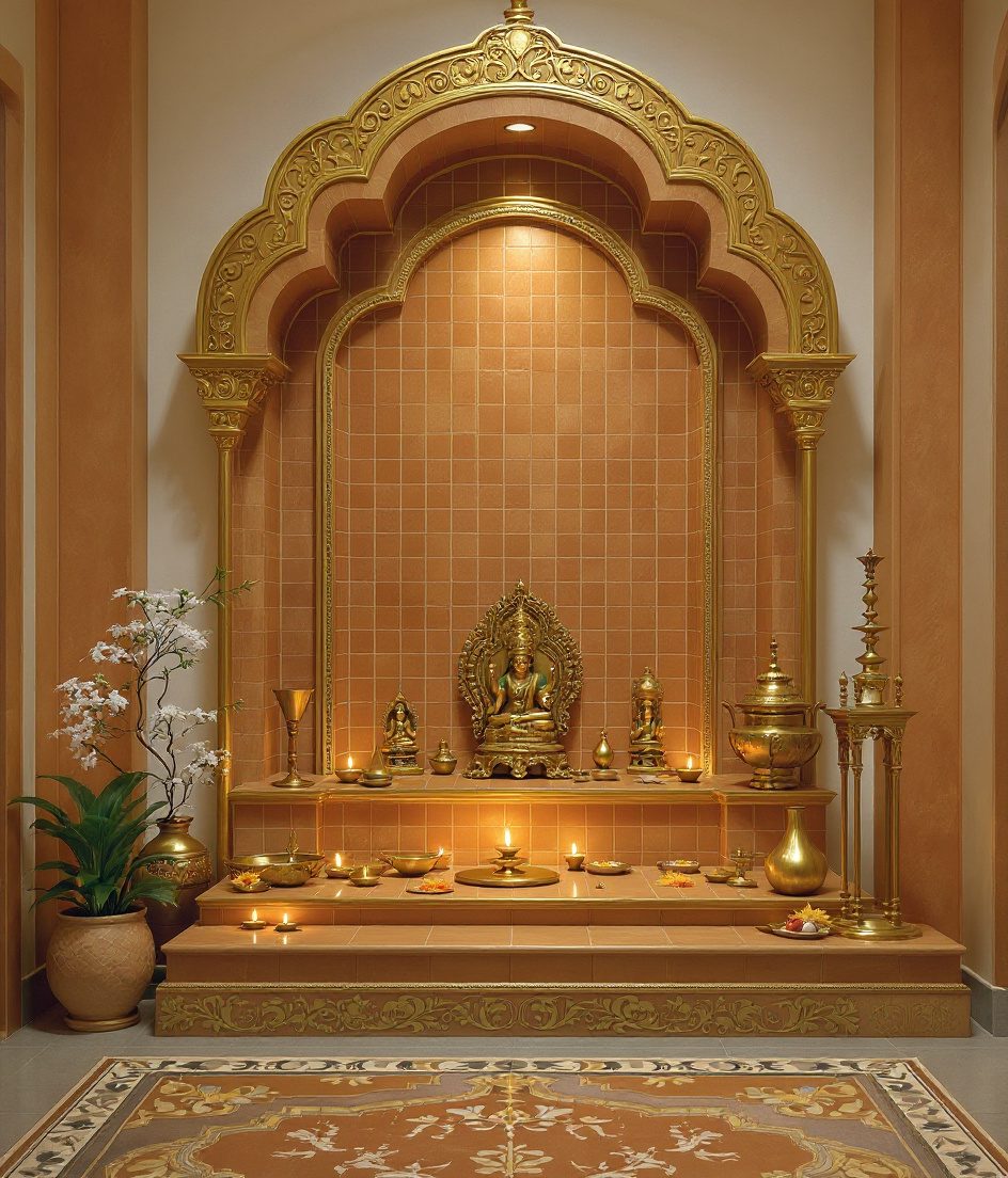 Bengali Thakur Ghar Room — Warm Oak