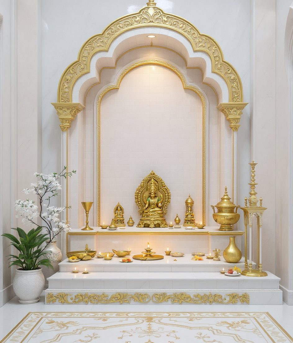 Bengali Thakur Ghar Room — White Modern