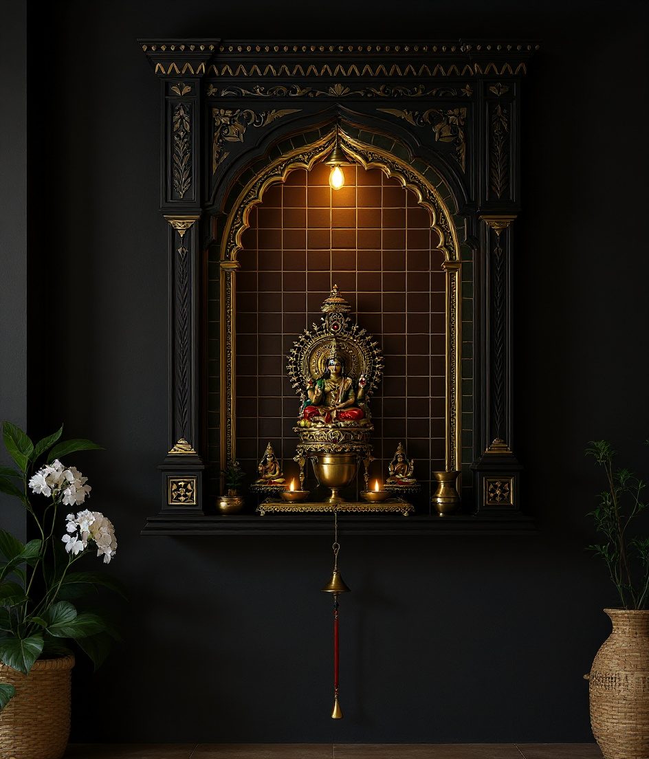 Bengali Thakur Ghar Wall Unit — Charcoal Minimal