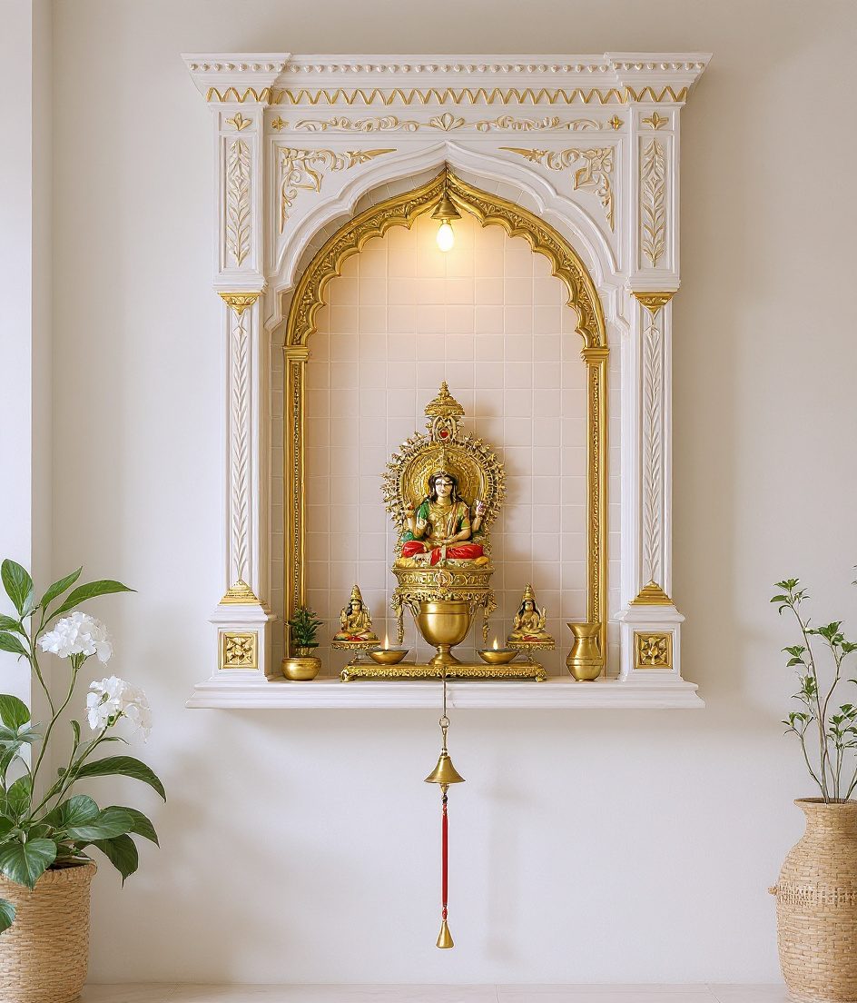 Bengali Thakur Ghar Wall Unit — White Modern
