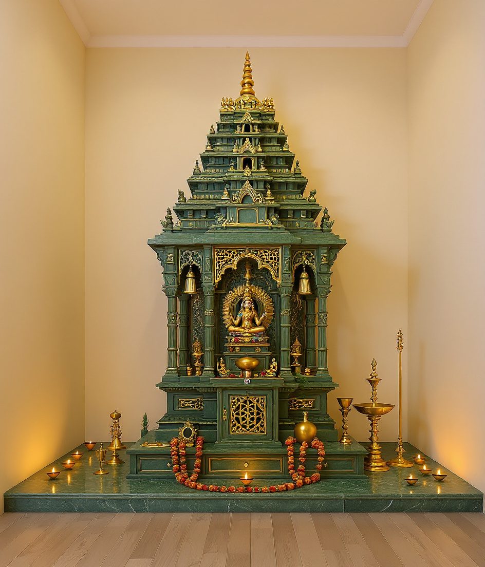 Carved Teak Temple Cabinet — Sage & Brass