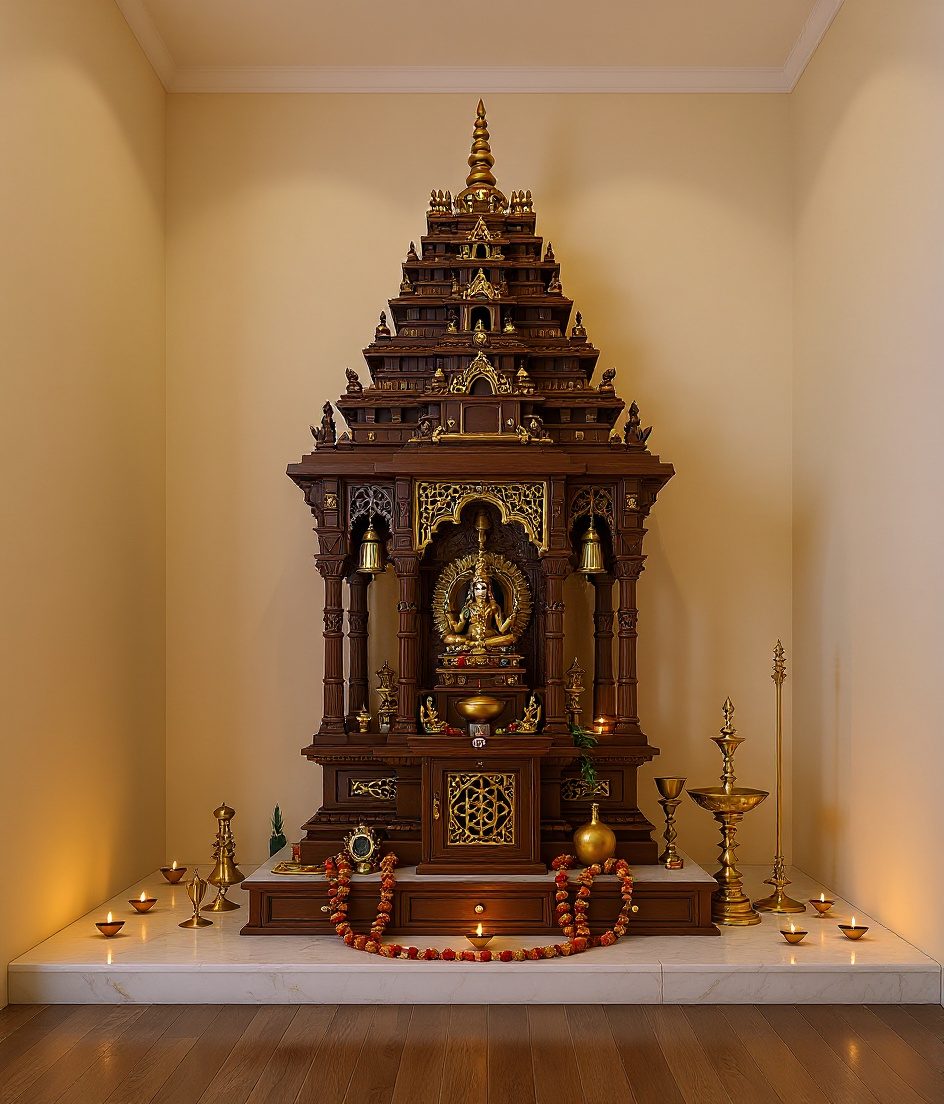Carved Teak Temple Cabinet — Walnut Classic
