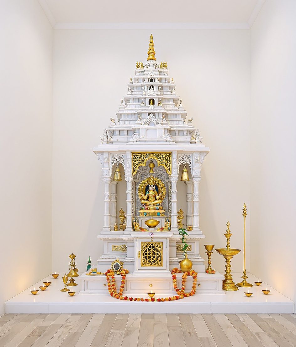 Carved Teak Temple Cabinet — White Modern