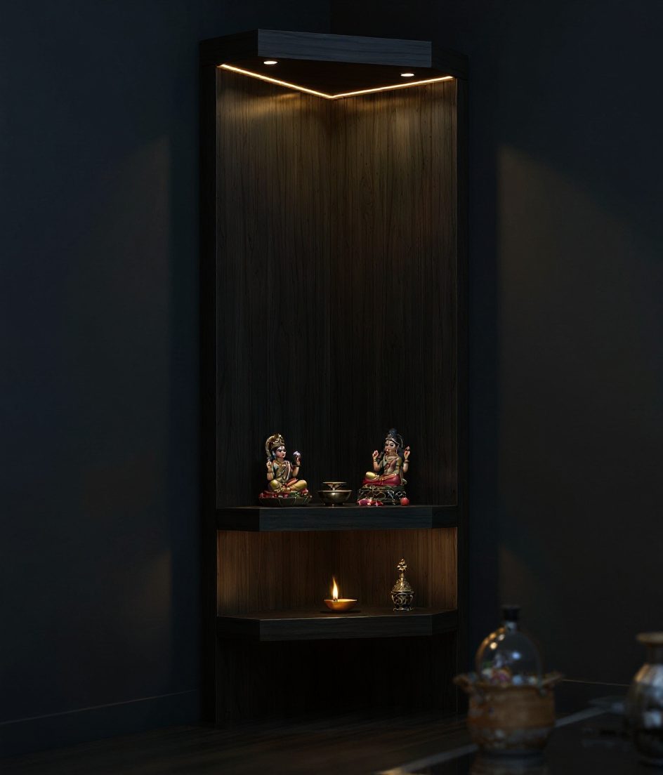 Compact Kitchen Corner Mandir — Charcoal Minimal