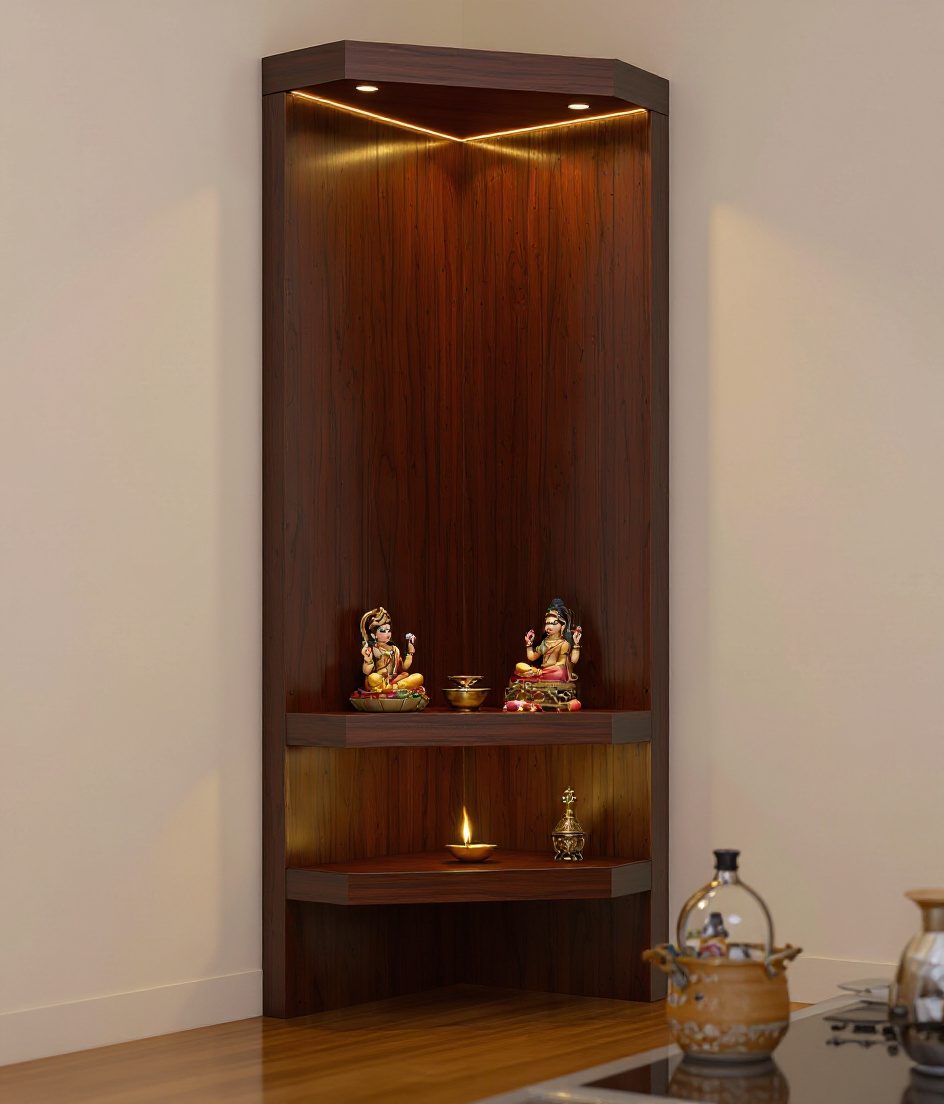 Compact Kitchen Corner Mandir — Walnut Classic