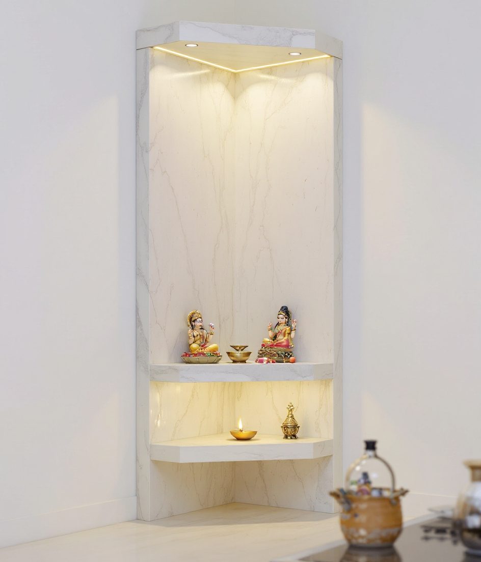 Compact Kitchen Corner Mandir — White Modern