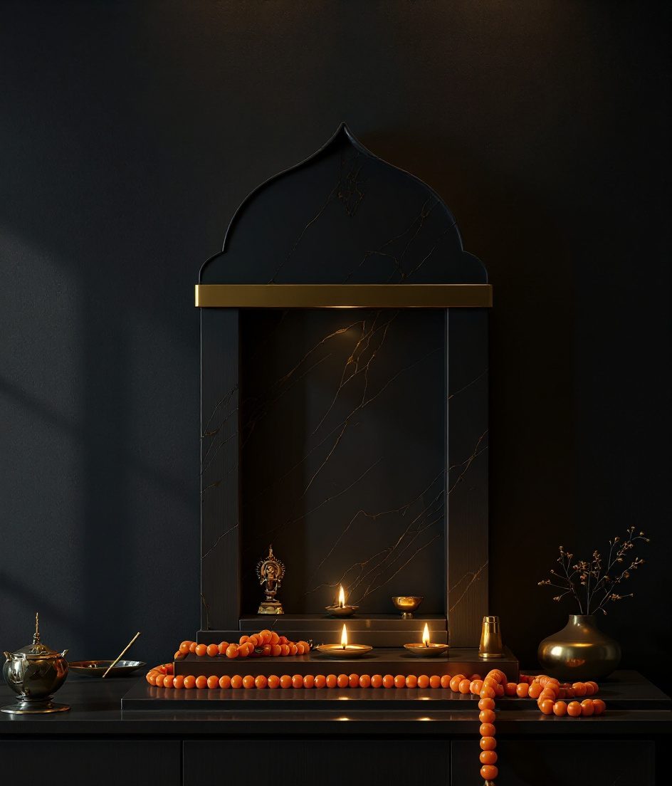 Compact Marble Niche Mandir — Charcoal Minimal
